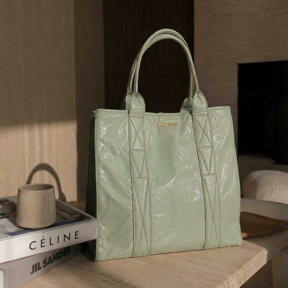 Miu Miu seafoam Green Patent Leather Tote